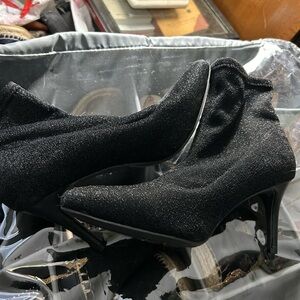 Women's Black Sparkle Pointed-Toe Sock Booties